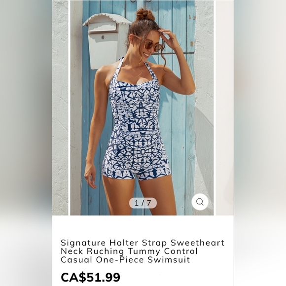 Vintage Blue and White One-Piece Swimsuit - Picture 1 of 14